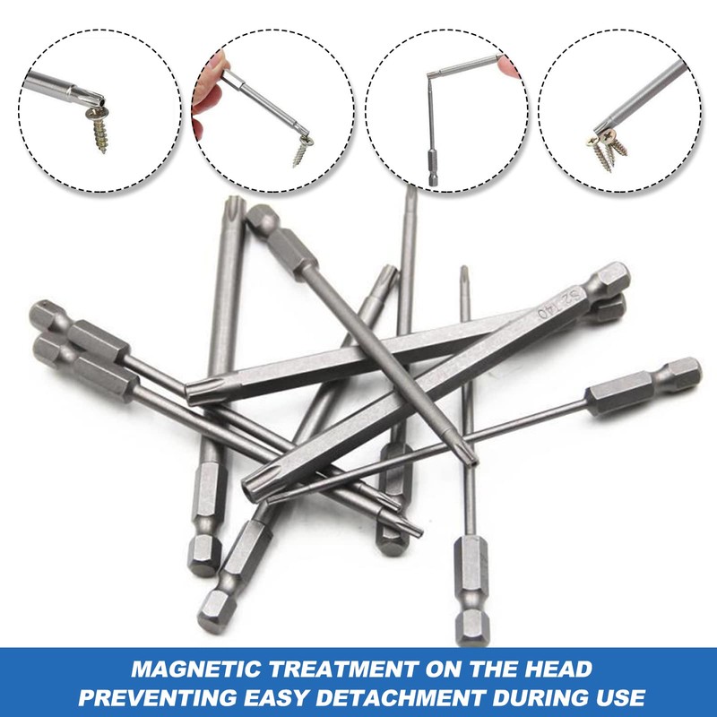 100mm Torx Screwdriver Bit Sets, 11pcs Star Magnetic Screwdriver Bits