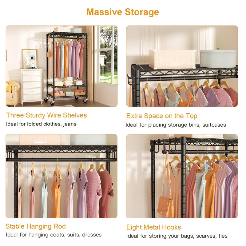 FUTASSI P6 Rolling Clothes Rack Heavy Duty, Clothing Racks for