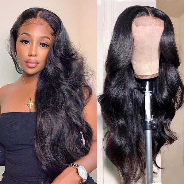 SHUQISH 30 Inch Human Hair Lace Front Wigs For Black Women 150% Density 4x4 Brazilian Body Wave Lace Front Closure Wigs Human Hair Natural Color