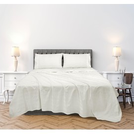 Royale Linens 300 Thread Count 100% Long Staple Combed Cotton Striped Sheet Set - 4 Piece Queen Bed Sheets - 1 Fitted, 1 Flat & 2 Pillow cases - Soft Cool & Crisp Sheet Set (Queen, Multi Stripe White)