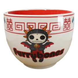 Ebros Gift Furrybones Scorchie Ryu Dragon Skeleton White Porcelain Bowl With Bamboo Chopsticks Set For Salad Ramen Pho Soup Cereal Home Kitchen Decorative Bowl