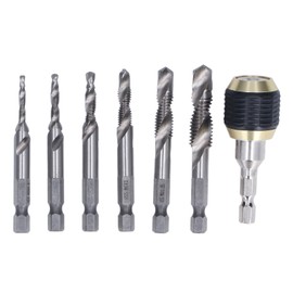 7Pcs/Set Spiral Combination Tap High Speed Steel 1/4in Hex Shank Taps Drill for TappingSilver Tap