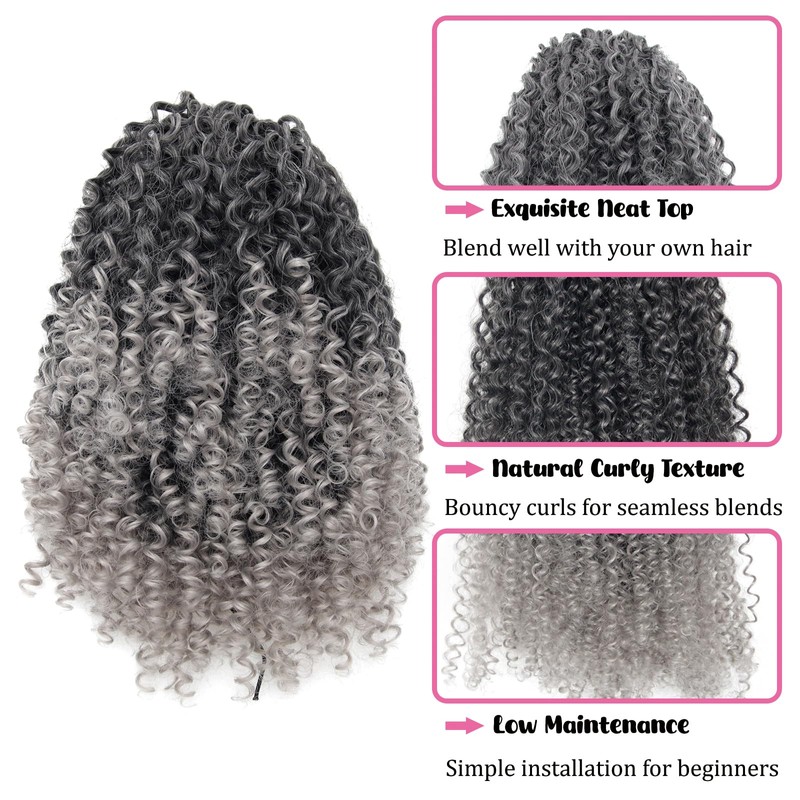1.Kinky Curly Drawstring Ponytail Grey Afro Curl Synthetic Hair Extension