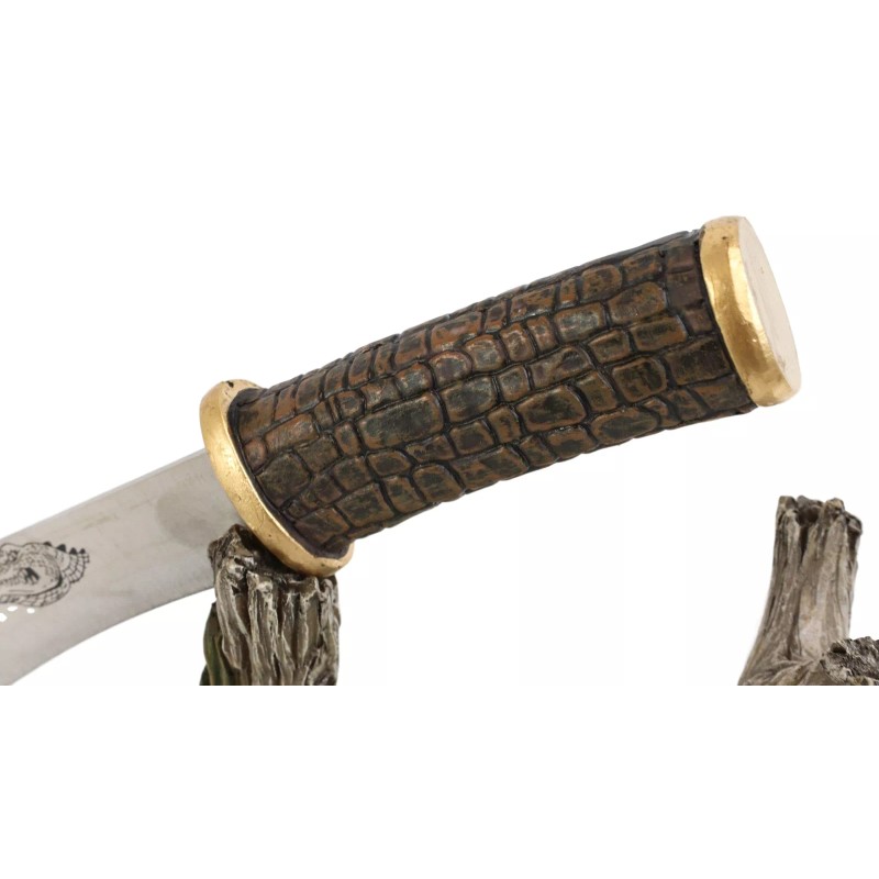 Swamp Bayou Crocodile Alligator Display With Decorative Dagger Knife Statue
