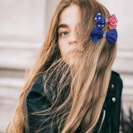 Madison Tyler Americana Collection - Clips para el pelo (2 unidades), diseño de bandera de Estados Unidos y lazo azul
