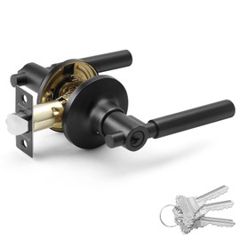 ANNFUZ Interior/Exterior Secure Entrance Door Handle Lock with Keys,Reversible for Left & Right Entry Lock Side,Round Door Lever Lockset for Front Door, Bedroom and Bathroom
