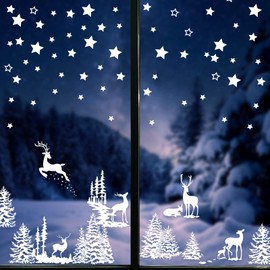 9 Sheet Christmas Reindeer Stickers Reusable Star Window Clings Christmas Tree Static Self Sticker for Xmas Winter Party Ornaments