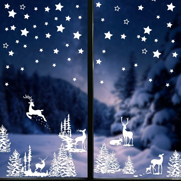 9 Sheet Christmas Reindeer Stickers Reusable Star Window Clings Christmas