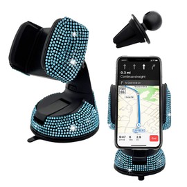 Suvnie Bling Car Phone Holder, 360 Degree Adjustable Crystal Auto Dashboard Air Vent Cell Phone Mount, Universal Car Phone Holder Mount for Windshield Dashboard and Air Outlet (Lake Blue)