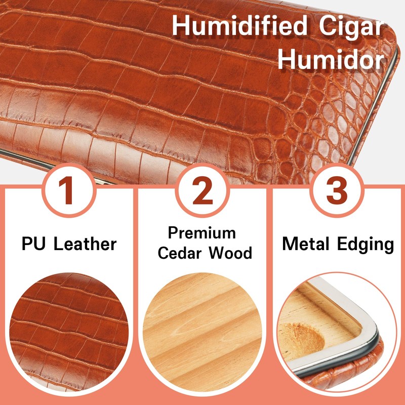 Cigar Travel Case Leather Cigar Humidor Cedar Wood Lining, 4-