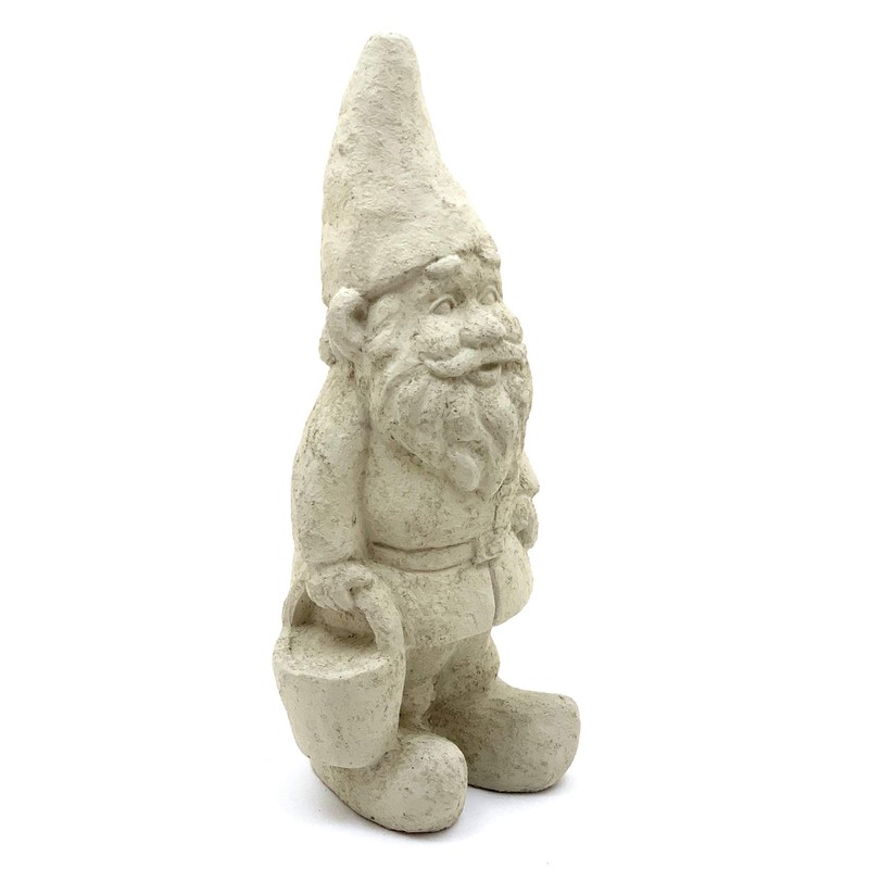 Garden Gnome with Bucket: Solid Durable Stone Statue with Vintage