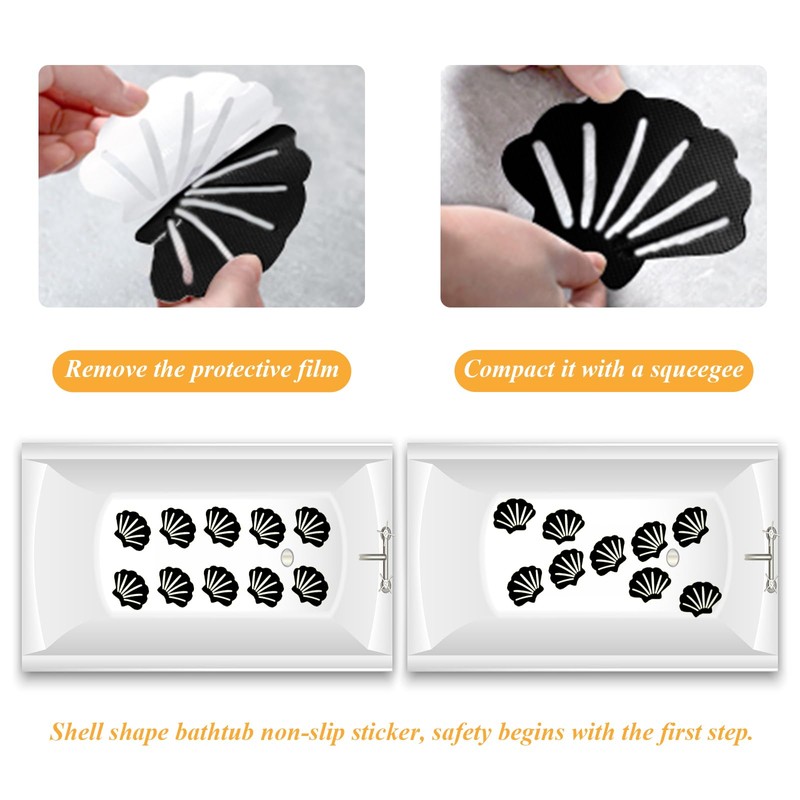 12Pcs Black Bathtub Stickers Non Slip Shell Shaped