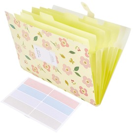 CRASPIRE Expanding File Folder Flower Plastic File Folders 12.8 x 9.7 inch Yellow Folders with 6 Pockets Files Folders A4 Letter Size Paper Document Receipt Organizer for School Office Supplies