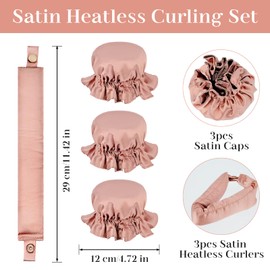 WuGU Locken Ohne Hitze, 3 Stück Heatless Curls Set Lockenwickler, Neu Rutschfest Heatless Curls, Heatless Curls Silk Haarcurler für Kurzes, Mittleres, Langhaarmädchen, DIY Overnight Curls(Rosa)
