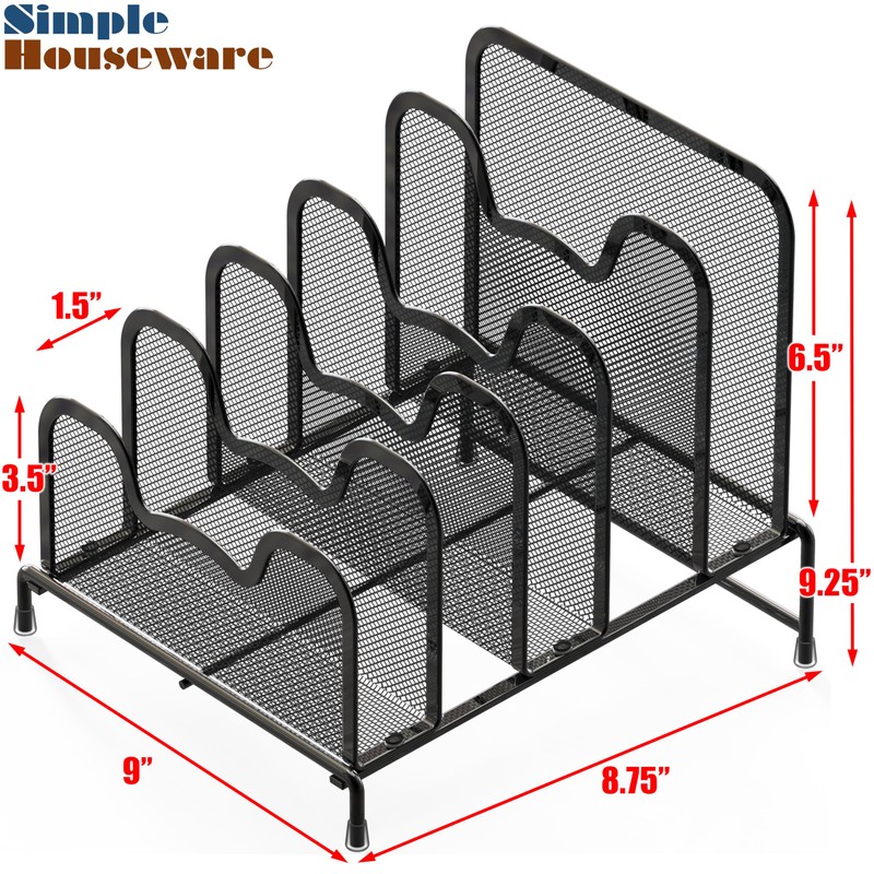 Simple Houseware Desk 5 Sections Step File Sorter Organizer, Black