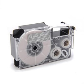 vhbw Label Tape Cassette Compatible with Casio KL-200, KL-2000, KL-60, KL-300, KL-200E Label Printer, 18 mm, White on Transparent, pet+ Resin
