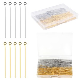 Yumttero 200 Pcs 50mm/2 Inch 21 Gauge Straight Eye Pins for DIY Craft Earring Bracelet Necklace Pendant Jewelry Making (Platinum & Gold Color)