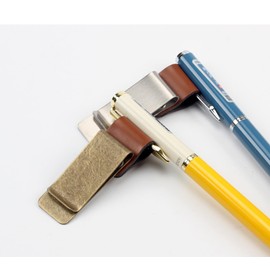 Zixui Notebook Pen Holder Clip, Leather, Stainless Steel Clip, For Students, Office Supplies, Compatible with Notebook and Diary, Breathable and Easy to Use (4 Pieces)