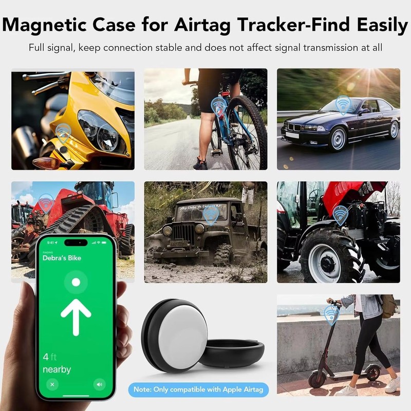 Magnetic AirTag Case, Waterproof TPU Protective Holder with Adhesive Metal