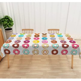 Losuya Donut Table Cloth Donut Theme Party Rectangular Reusable Picnic Table Cover Tablecloth for Dining Room Kitchen Decoration