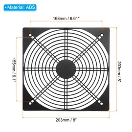 PATIKIL 203mm Fan Filter, 2 Pack ABS Plastic Ventilator Grill Protector Guard for 200X200mm Fan Protective Cover DIY, Black