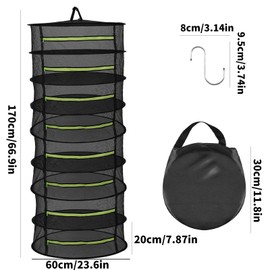 ROSYLEVE Drying Net Herbs 6-Layer Herb Dryer Hanging with S-shaped Hooks Herbs Drying Net with Zip Foldable Hanging for Plants, Vegetables, Herbs (Black)