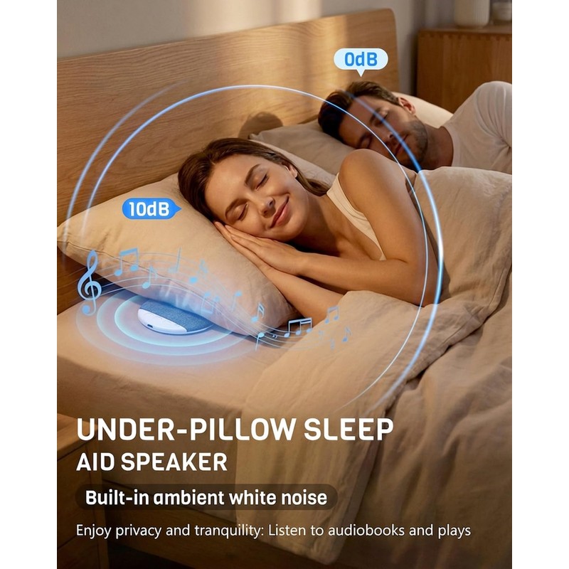 2026 Bluetooth Pillow Speaker, 12mm Ultra-Slim Under Pillow Speaker for