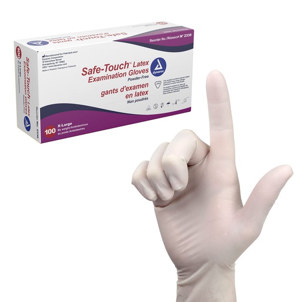Dynarex Safe-Touch Disposable Latex Exam Gloves, Powder-Free, Used in Healthcare, Corrections/Law Enforcement, Industrial and Salon/Spa Settings, Bisque, Extra-Large (XL), 1 Box of 100 Gloves