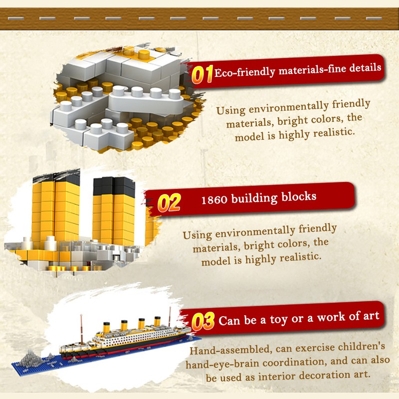 1860 pcs Mini Blocks Titanic Model Building Set Mini Bricks