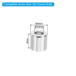 PATIKIL M2 Aluminum Spacers, 10 Pieces Metal Spacers Aluminum 2.6mm ID x 5mm OD x 5mm L Aluminum Spacer Screw Stand Round for M2 Screw Bolts
