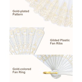 EOSAU Handheld Chinese Folding Fan Hand Fans for Women Foldable Bulk for Party Wedding Church Dancing (White)
