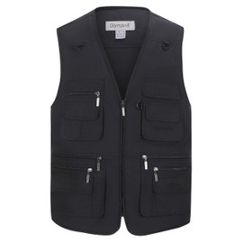 Gihuo Men's Fishing Vest Utility Safari Travel Vest with Pockets Outdoor Work Photo Cargo Fly Summer Vest（Large，Black）
