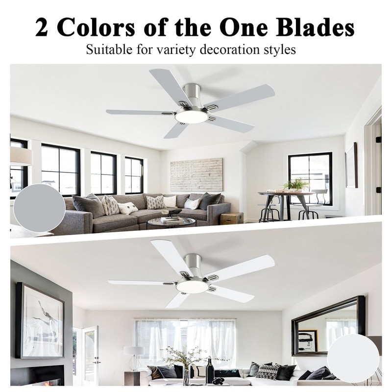 SNJ 52 Inch Brushed Nickel Ceiling Fans with Lights and