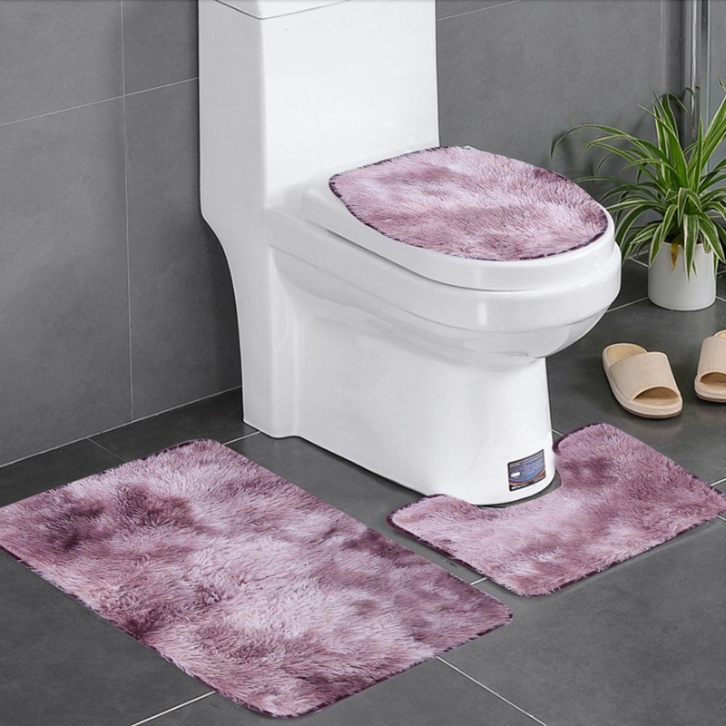 3Pcs Bathroom Rug Set Soft Non Slip Toilet Lid Cover