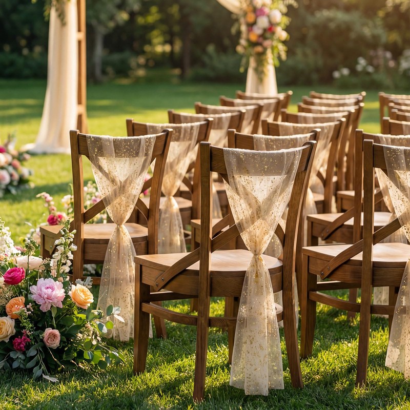 Jecery 16 Pcs Gold Chair Sashes, 6 x 108 in