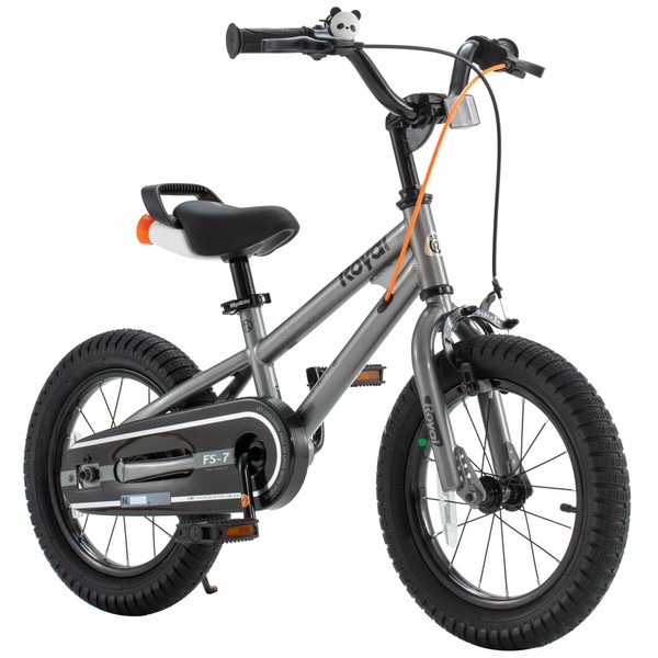 Royalbaby Freestyle 7 Kids Bike Toddlers 14 Inch Wheel Dual Handbrakes Bicycle Beginners Boys Girls Ages 3-5 Years, Kickstand and Water Bottle Included, Grey