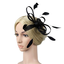 Women Ladies Flower Feather Fascinators with Headband Clip Wedding Bridal Flower Feather Fascinator Hair Clip Pillbox Hat Flower Derby Hat Wedding Fascinator Bride Headwear Hair Accessories