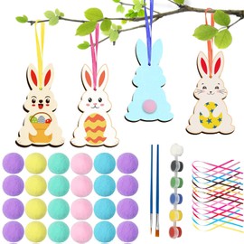 KSVFTB 80 Piece Set Easter Crafts, Easter Crafts for Kids, DIY Wooden Easter Bunny Decorations Kit Unfinished Easter Rabbit Hanging Decorations Arts &Crafts for Kids Easter Gifts Home Decor