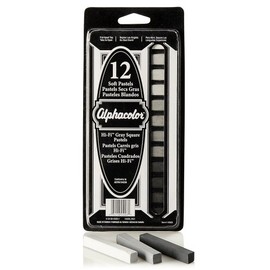 Quartet Alphacolor Soft Square Pastels, 7 Hi-Fi Gray Tones, 12 Pastels per Set (145003)