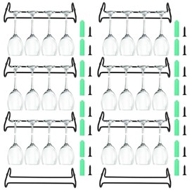 PINGEUI 8 Pack 10 Inch Under Cabinet Wine Glass Rack Shelf, Black Storage Stemware Holder, Metal Wine Glass Hanger for Kitchen and Bar