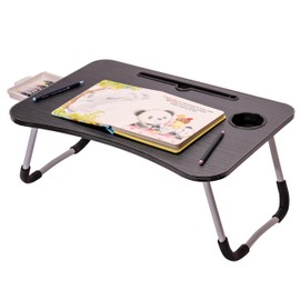 OHAHO Laptop Bed Desk, Foldable Lap Table with Cup Holder, Tablet Slot, Portable Stand for Working, Writing, Drawing (Black)