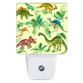 Jopowide Dino Tropical Leaves Night Light Plug in Wall Lamp Smart Dusk to Dawn Sensor for Home Decorative, Kids Room Bedroom Bathroom Kitchen Hallway Gifts