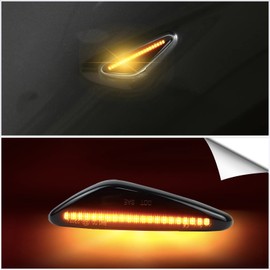 KEEGTBOX Smoked Lens LED Side Marker Lights Kit Fit For 2016-up Mazda MX-5 Miata Fit 2009-2012 Mazda RX-8 and 2017-up Fiat 124 Spider Sequential Amber Front Fender Side Marker Indicator Lamps 2PCS