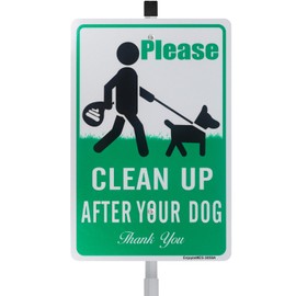 Clean Up After Your Dog Sign with 28" Stake, Pick Up After Your Dogs Signs for Yard, No Dog Pooping Lawn Signs, 12"x 8" .040 Heavy Duty Rust Free Aluminum Sign – Reflective, UV Protected and Weatherproof