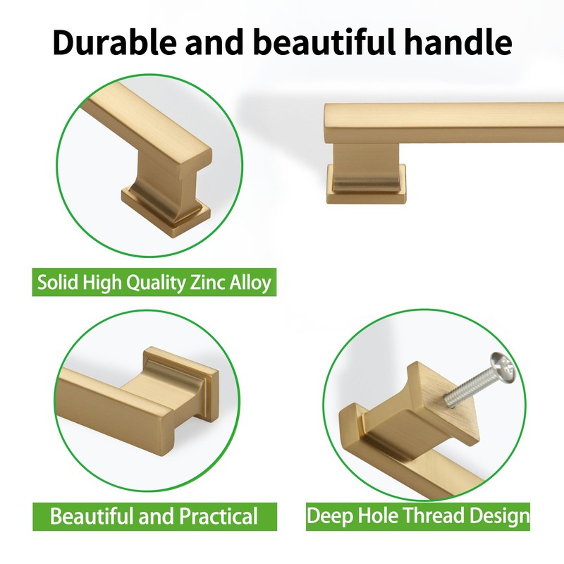 TUNNY 10 Pack Classic Rectangle Solid Cabinet Handles-5"/128mm Screw Spacing