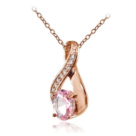 Plata de Ley Chapados en oro rosa imitación Gemstone Oval acentos de infinity y CZ Cadena Collar
