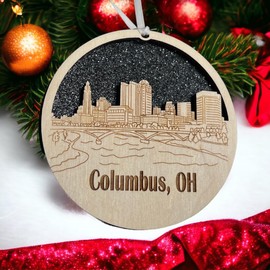 Columbus Ohio Ornament Wooden Souvenir Christmas Tree Decoration with City of Columbus Skyline