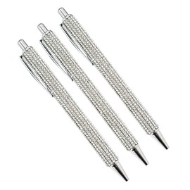 JIHUOO 3 Pcs Bling Crystal Pens Rhinestone Ballpoint Pens Click Retractable Pens Glitter Metal Pens School Office Supplies for Women Girls Silver