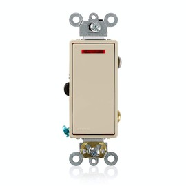 Leviton 5628-2I 20 Amp, 120 Volt, Decora Plus Rocker Pilot Light, Illuminated On, Req. Neutral Single-Pole AC Quiet Switch, Commercial Grade, Self Grounding, Ivory