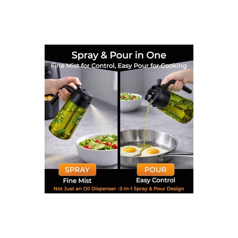 COOLMI 2-in-1 Olive Oil Sprayer and Dispenser Bottle Set
